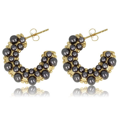 My Bendel Gouden Oorring met Zwarte Parel Elegantie 23mm