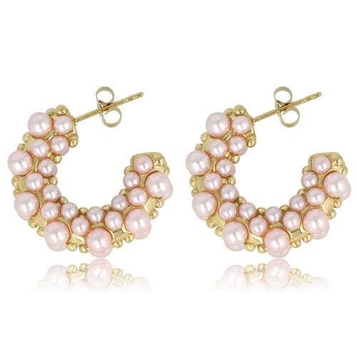 My Bendel Elegante Gouden Oorbellen met Roze Parel
