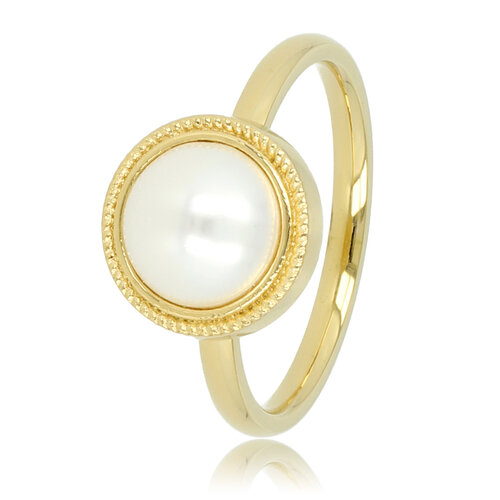 My Bendel Gold stud ring with white pearl