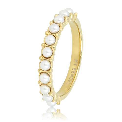 My Bendel Gouden aanschuifring - kleine witte parels - tijdloze elegantie