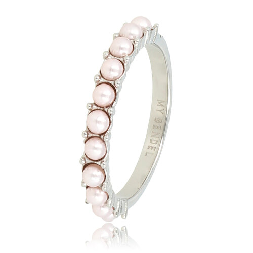My Bendel Zilveren aanschuifring - Kleine roze parels - Tijdloze elegantie