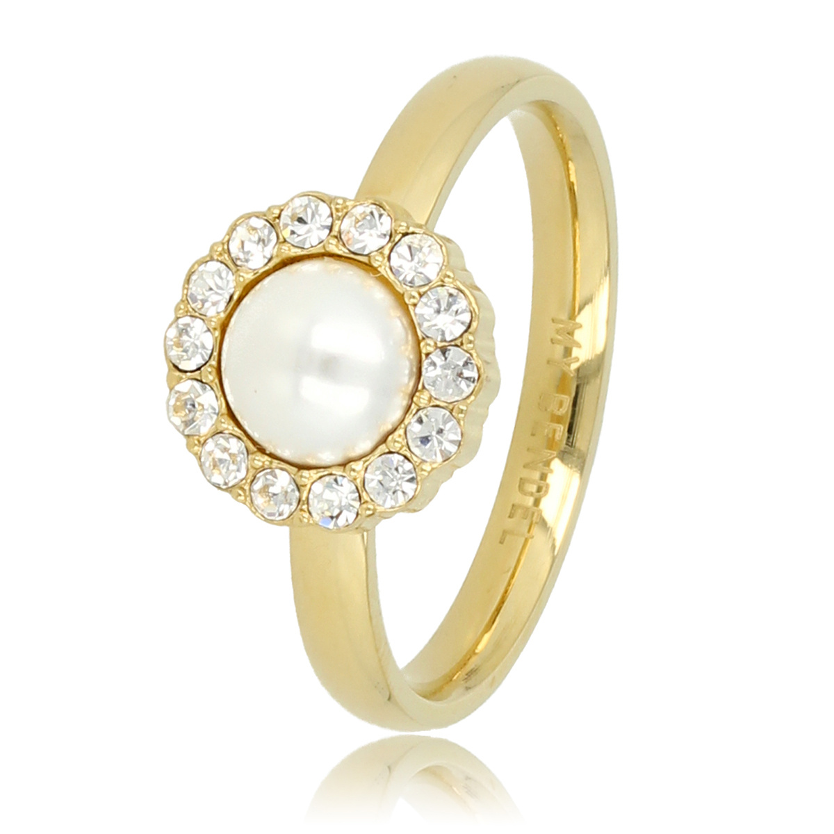 Gold ring with white pearl and zirconia stones My Bendel