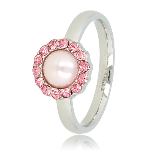 My Bendel Zilveren ring - roze parel - zirkonia steentjes