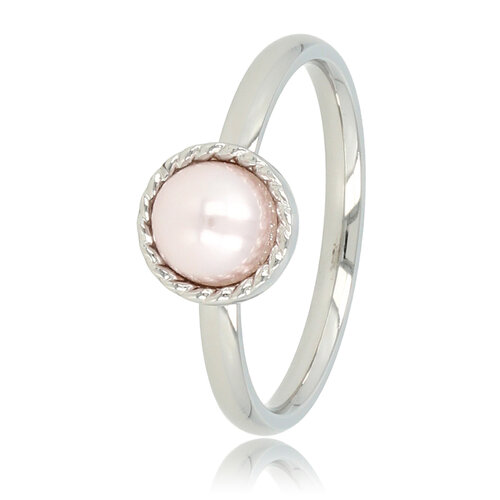 My Bendel Zilveren ring - roze parel - getwist randje - vintage