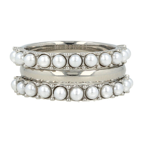 My Bendel Zilveren ringenset - witte parels - gladde aanschuifring