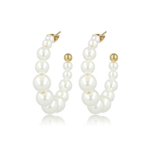 My Bendel Gouden Oorringen met Grote Witte Parels
