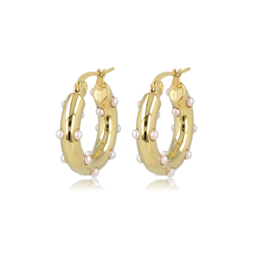 My Bendel Roze Parel Gouden Oorring Elegantie