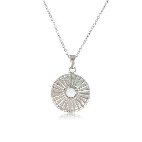 My Bendel Zilveren ketting White Aventurine zonnetjes hanger