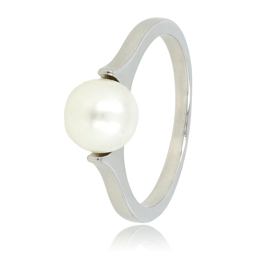 My Bendel Zilveren ring met grote witte parel, symbool van tijdloze schoonheid en verfijning. Inclusief 1 jaar garantie.