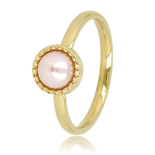 My Bendel Gouden ring met roze parel - Getwist randje - Vintage