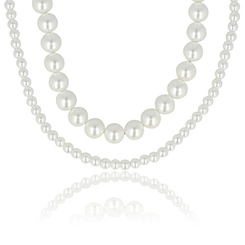 My Bendel Dubbele ketting met grote en kleine witte parels