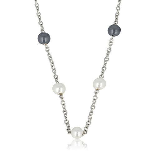 My Bendel Silver thin link chain with white and black pearls