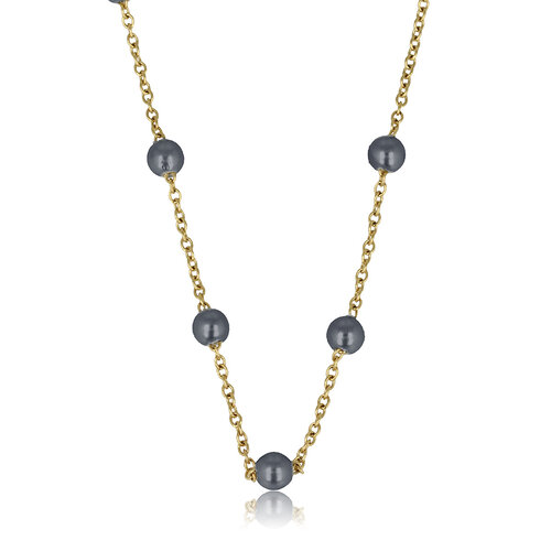 My Bendel Gouden Schakelketting met Zwarte Parels - Fijn Design