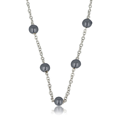 My Bendel Zilveren Schakelketting met Zwarte Parels - Fijn Design