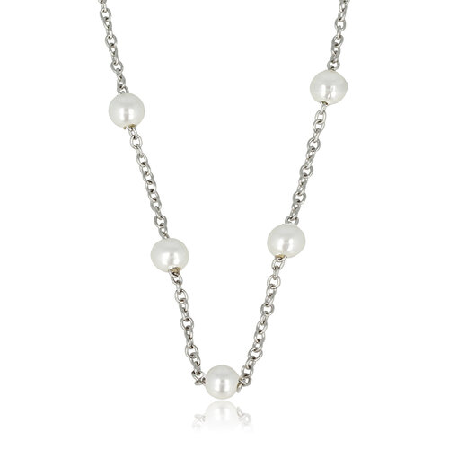 My Bendel Silver thin link chain with white pearls
