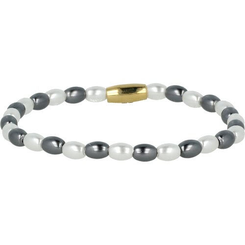 My Bendel Gouden Armband met Zwarte/Witte Parels - Luxe Sieraden