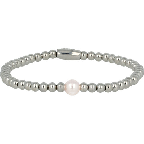 My Bendel Elastic silver bracelet with large pink pearl