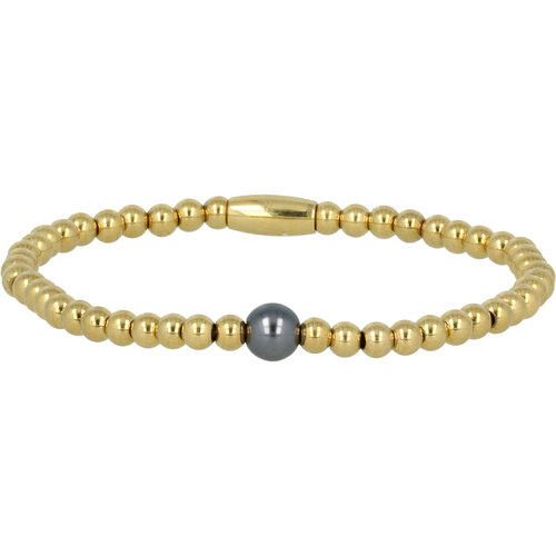My Bendel Gouden bedelsarmband met Zwarte Parel - Mysterieus