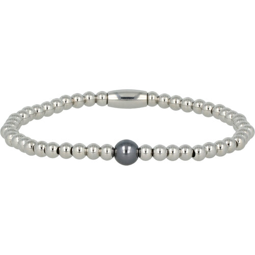My Bendel Elastic silver bracelet with large black pearl