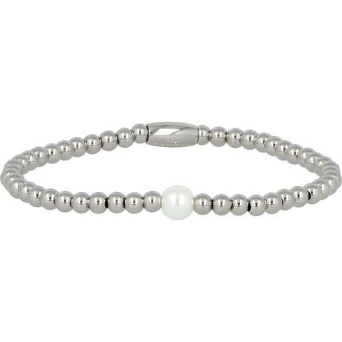 My Bendel Elastic silver bracelet with large white pearl