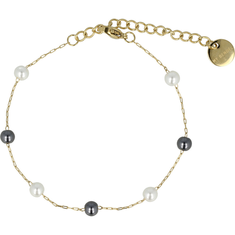 My Bendel Verstelbare gouden armband met zwarte en witte parels. Mysterie en schoonheid in één. Perfect voor elke gelegenheid. # VI5573