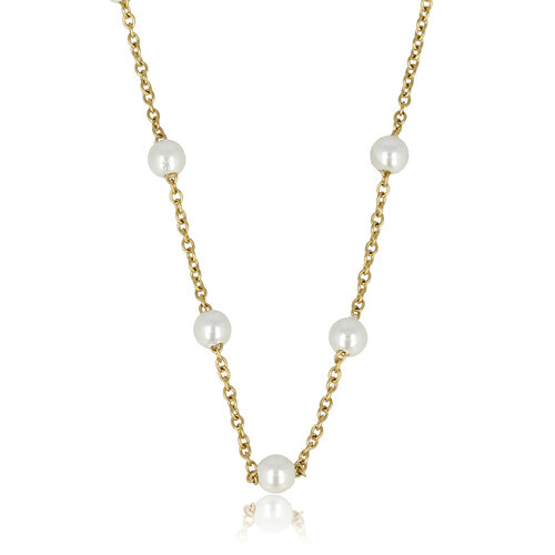 My Bendel Goldfarbene dünne Gliederkette mit weißen Perlen