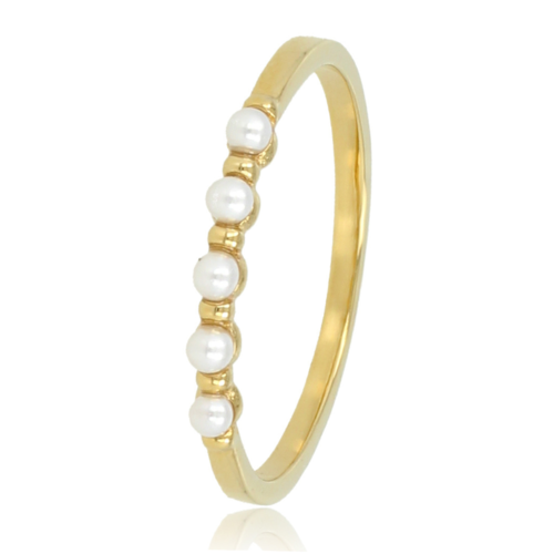 My Bendel Minimalistische gouden ring - kleine witte parels