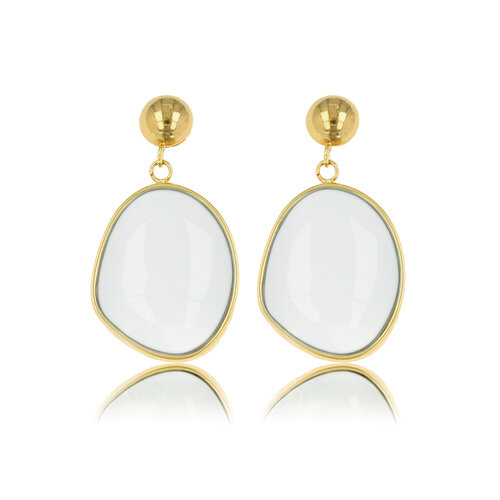 My Bendel Stralende Gouden Oorbel met White Aventurine Hanger