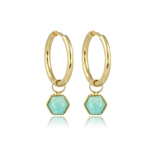 My Bendel Zeshoekige Gouden Oorbellen met Amazonite Touch