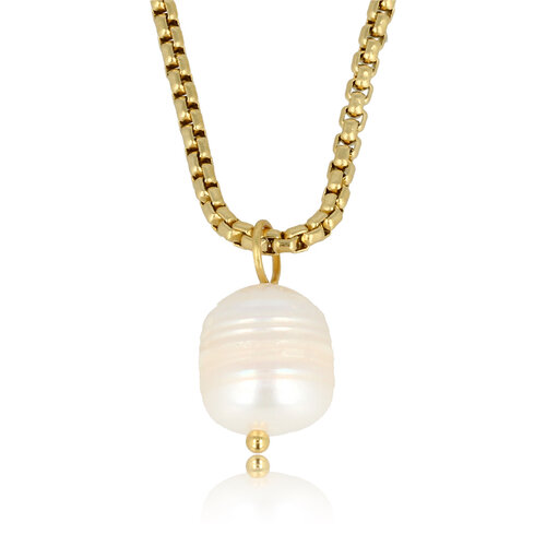 My Bendel Gouden schakelketting met zoetwaterparel