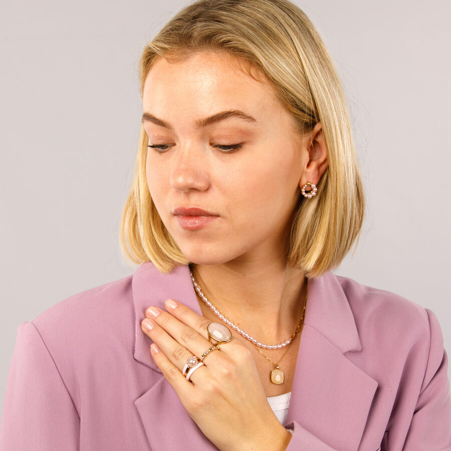 My Bendel Einzigartiger Goldring für Frauen mit Rosenquarz als Schmuckstein