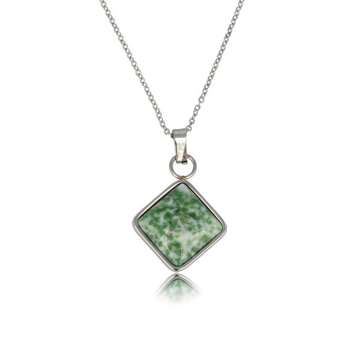 My Bendel Zilveren Ketting met Green Spot Jade Hanger