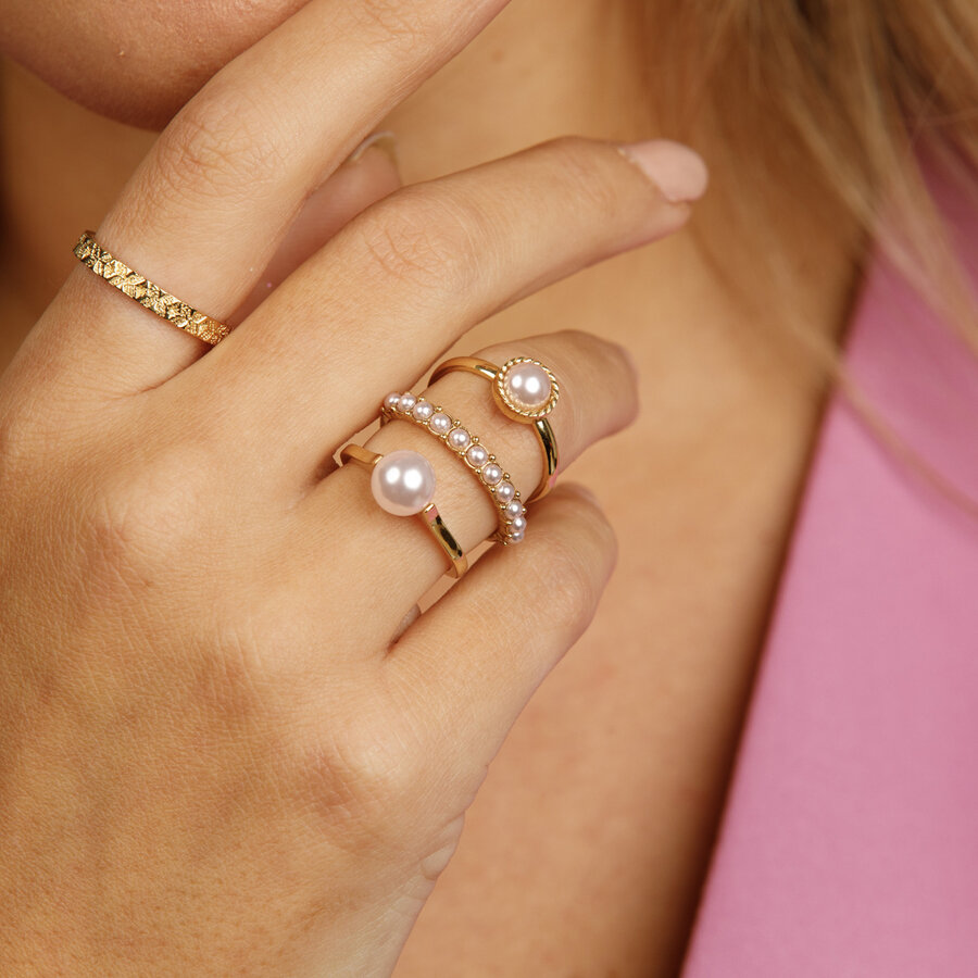 My Bendel Goldener Ohrstecker mit großer rosa Perle