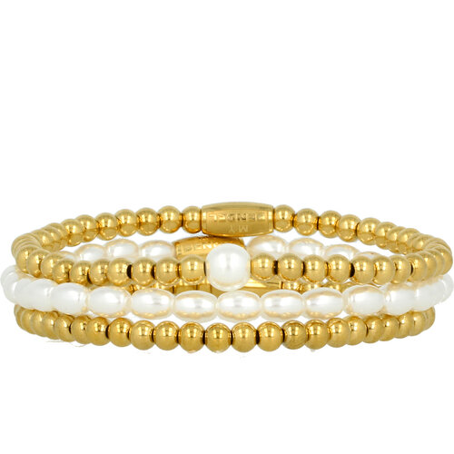 My Bendel Gold elastic bracelets set with white pearls