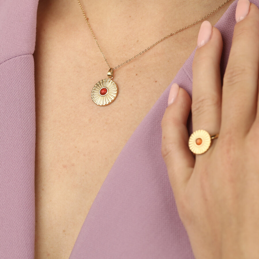 My Bendel Fine gold-coloured link chain with sun pendant and carnelian gemstone