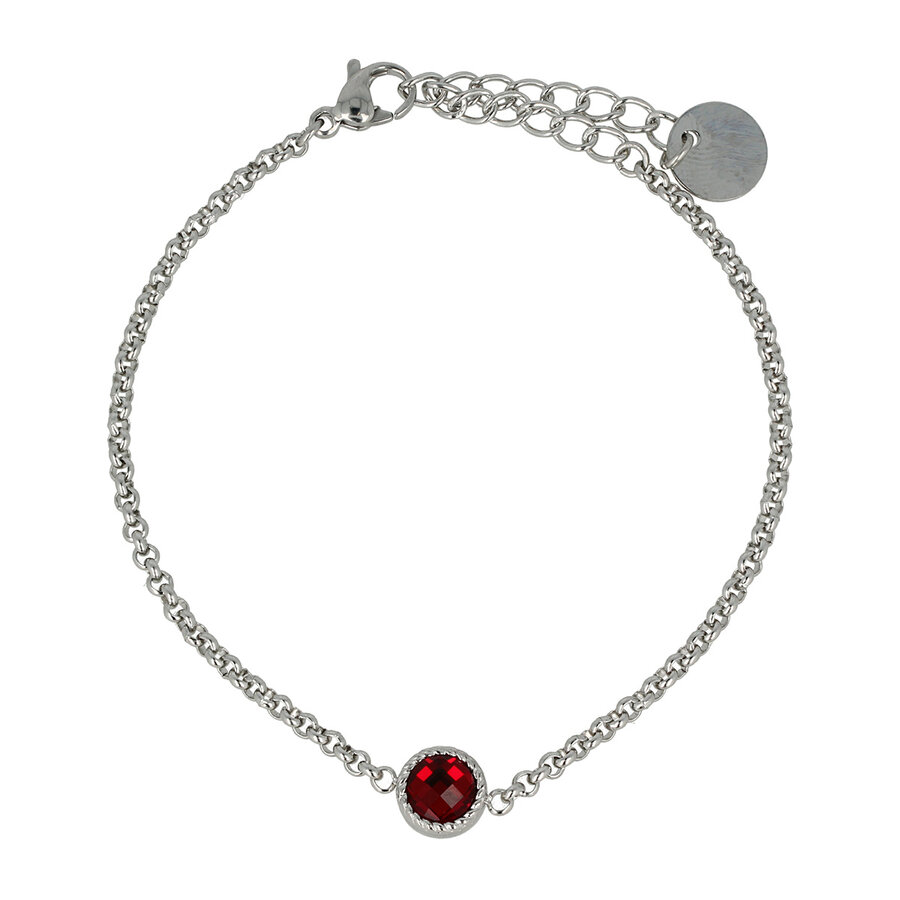 My Bendel Feinsilber Gliederarmband mit Roter Stein