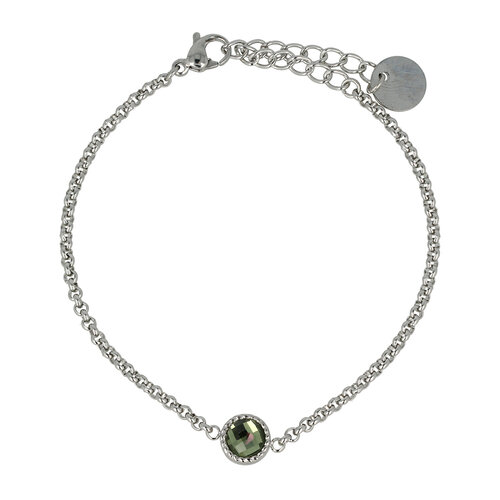 My Bendel Zilveren Bedelarmband met Groene Glassteen