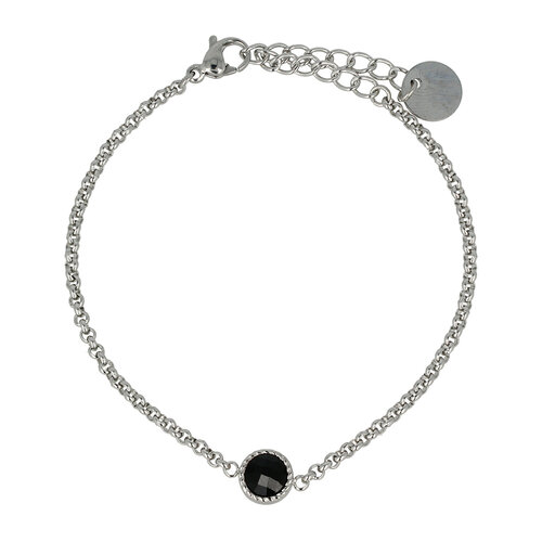 My Bendel Zilveren Bedelarmband met Zwarte Glassteen
