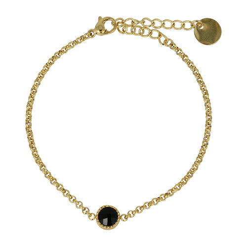 My Bendel Vintage Gouden Bedelarmband met Zwarte Glassteen