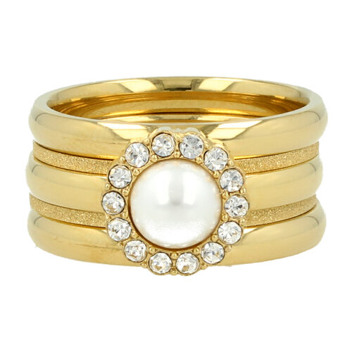 My Bendel Gouden ringenset - witte parel - zirkonia - stardust ringen