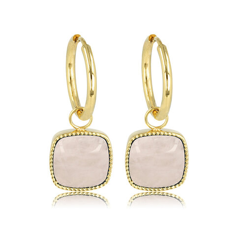 My Bendel Stralende Gouden Oorring met Majestueuze Rose Quartz