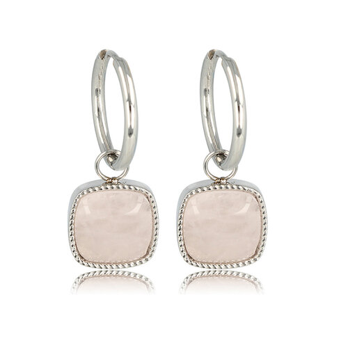 My Bendel Oorbel zilver Rose Quartz 38mm