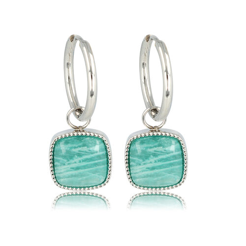 My Bendel Zilveren Oorring met Betoverende Amazonite 38mm