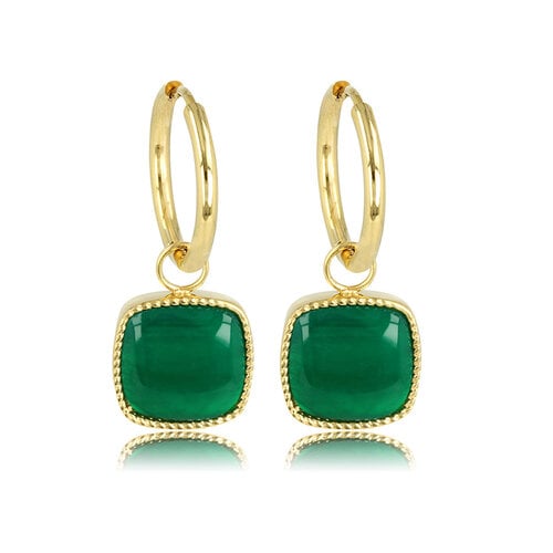 My Bendel Gouden Oorring met Green Agate 38mm - Unieke Elegantie