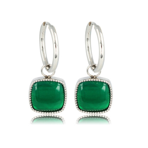 My Bendel Zilveren Oorring met Majestueuze Green Agate 38mm