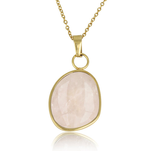 My Bendel Gouden Ketting met Rose Quartz Hanger - Unieke Edelsteen