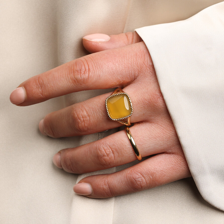My Bendel Ring gold mit echtem ockerfarbenem Yellow Agate-Edelstein Jeder Ring ist durch die Verwendung von echtem Edelstein ein Unikat
