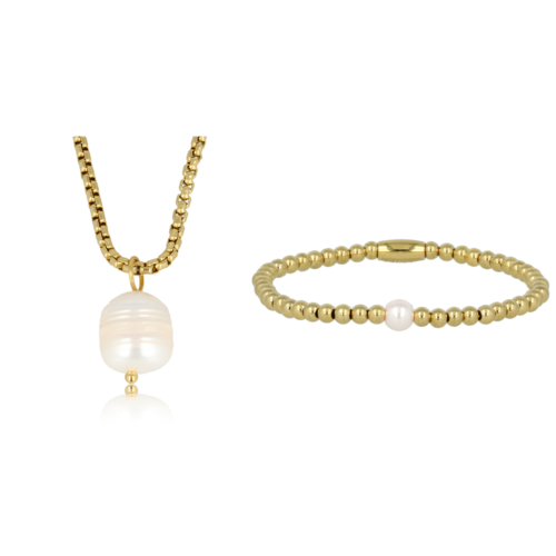 My Bendel Gouden Ketting & Armband Set met Parels - My Bendel