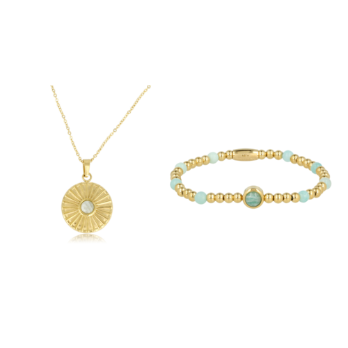 My Bendel Gouden Ketting & Armband Set met Amazonite Edelsteen