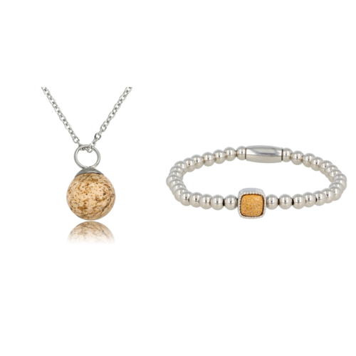 My Bendel Set of silver necklace and bracelet with Picture Jasper